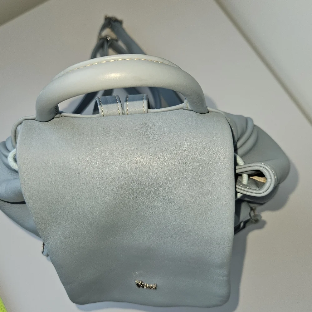 Gianvito Rossi Powder Blue Leather Backpack with Buckle Flap